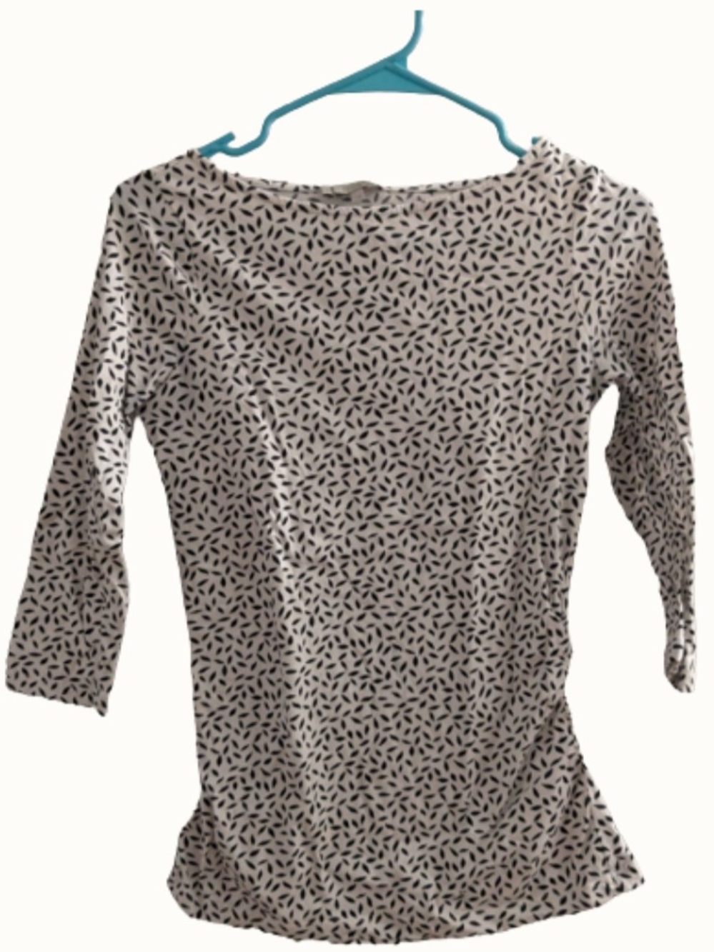 Women's White Long-Sleeve Boatneck Top with Black Leaf Print